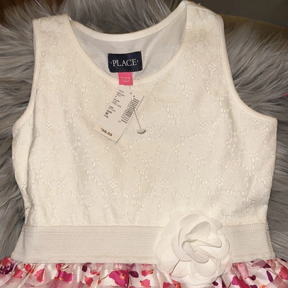 NWT Children’s Place white and pink dress. Size 7-8.